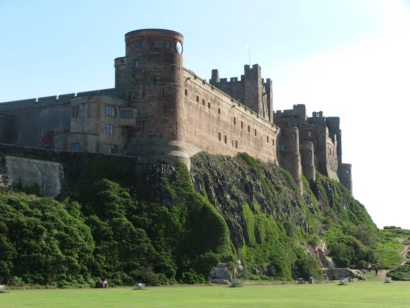 Bamburgh Castle on its rock above the village green