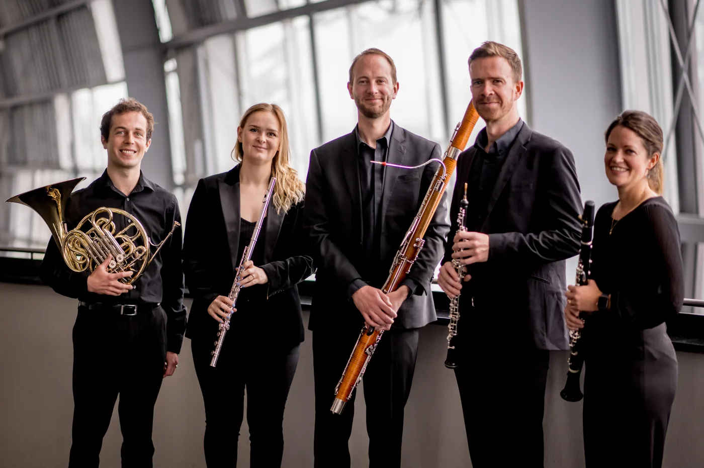 Royal Northern Sinfonia wind players with horn, flute, bassoon and clarinets